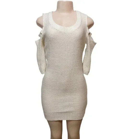 MAD For Me Shoulder Cut Out Dress Women Small Cream Acrylic Off Shoulder - Picture 1 of 5